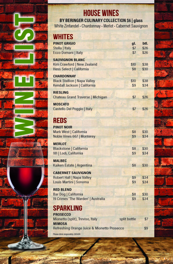 Wine List Hamlin Pub