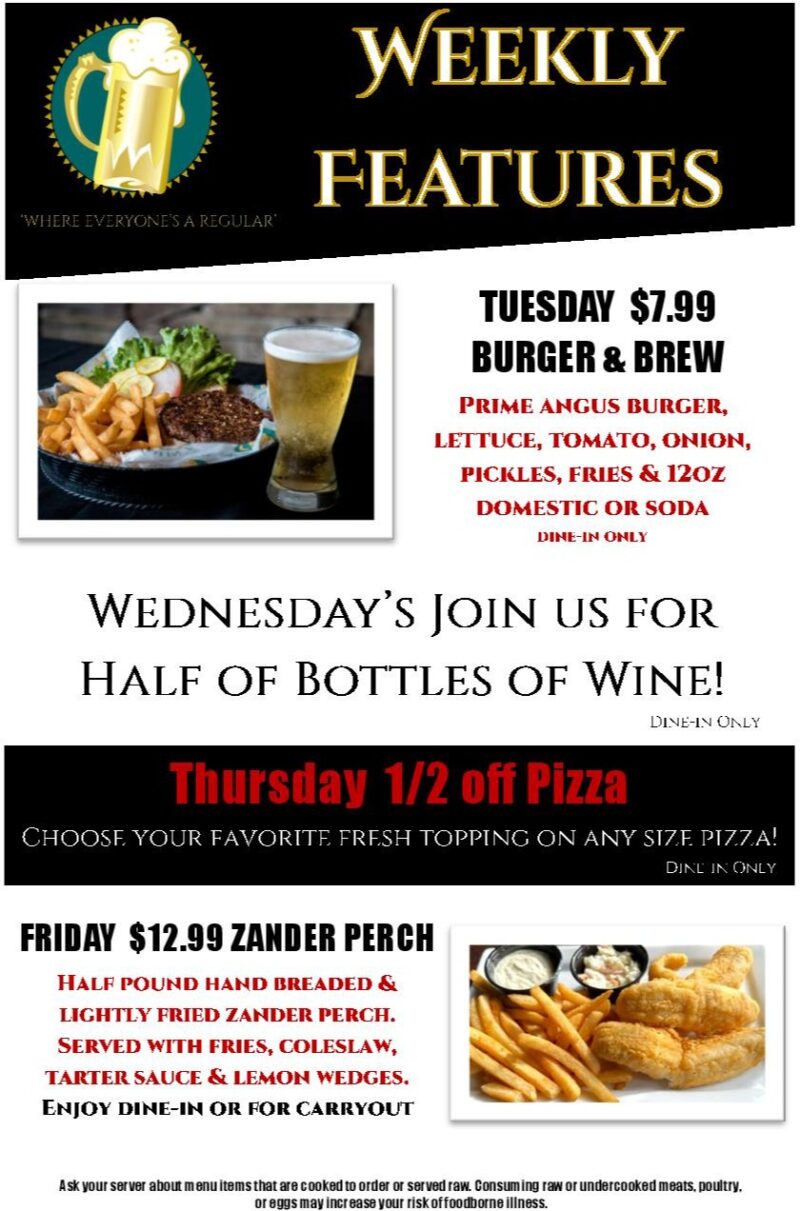 Weekly Specials Hamlin Pub
