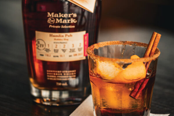Hamlin Pub’s own Single Barrel Maker’s Mark Bourbon and Maple Syrup with a cinnamon sugar rim.  
Served w/ an orange peel & cherry.  