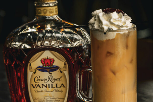 Crown Royal Vanilla Whisky, vanilla 
cream & root beer. Topped with whipped cream & a root beer Barrel candy.
