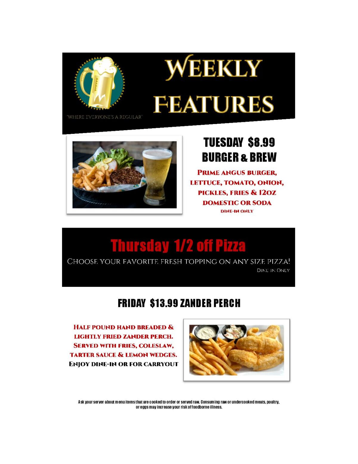 Weekly Specials Hamlin Pub
